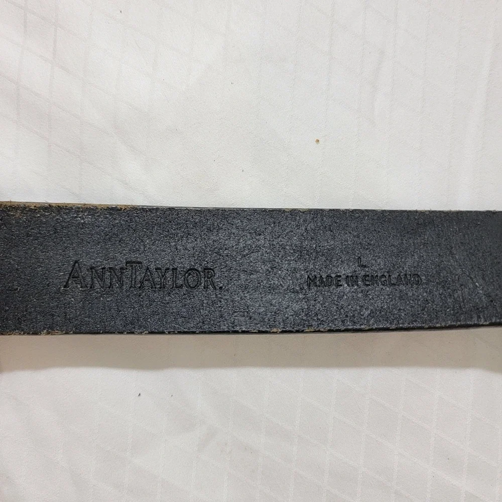 VTG Ann Taylor Black Leather Belt Made in England Silver Square Buckle Womens L